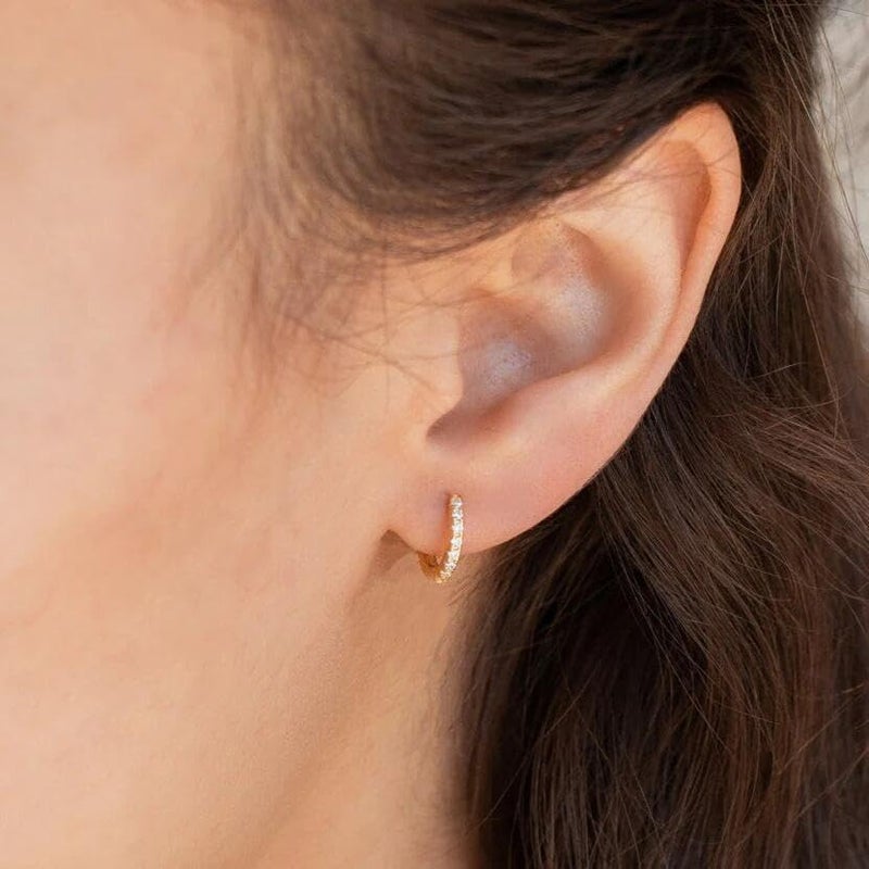 Kainier 18K Gold Plated Cubic Zirconia Cuff Earrings Huggie Stud Mini Cartilage Hoop Earring for Women (gold) - Image 2